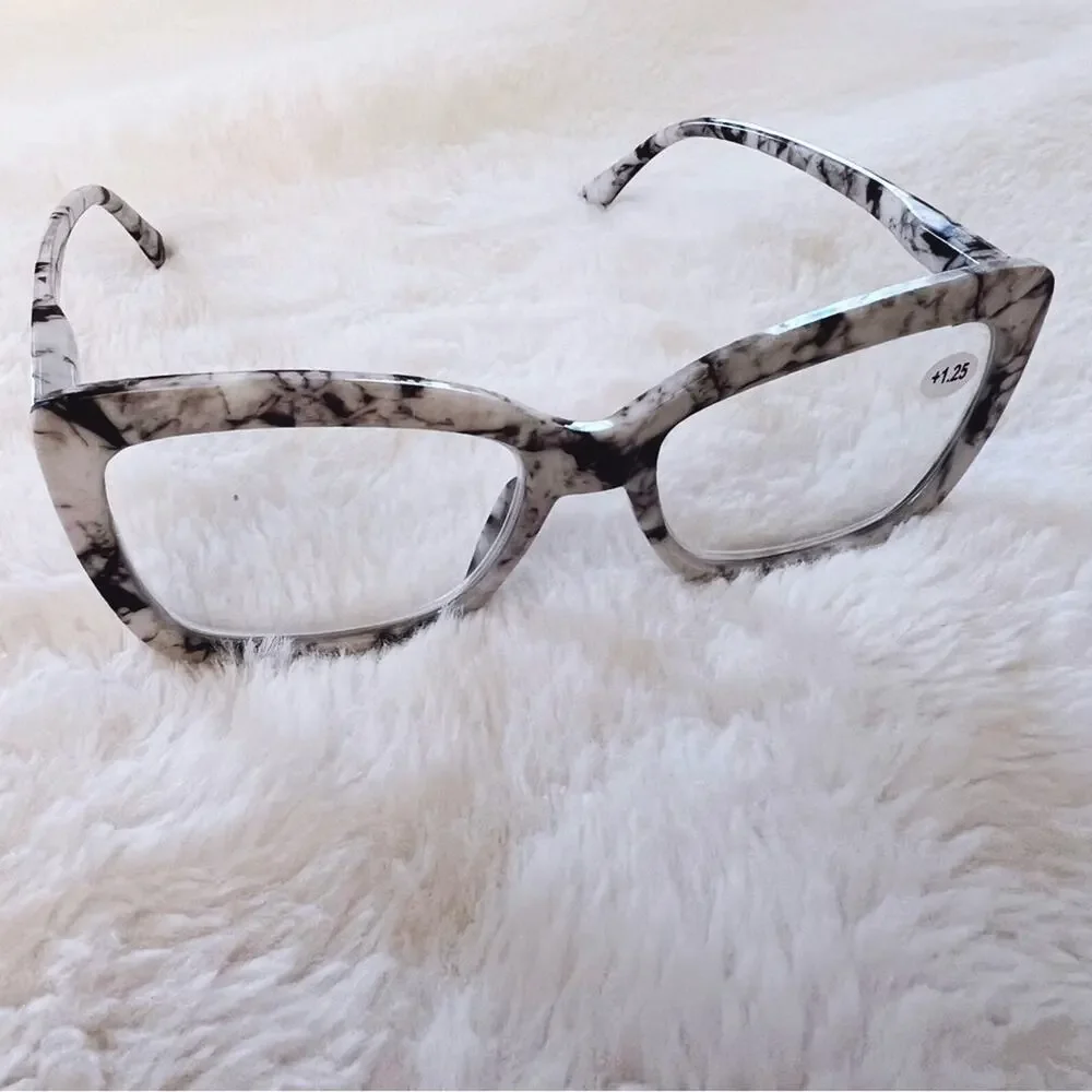 Leila White Marble Cateye Oversized Reader Glasses - Picture 6 of 10